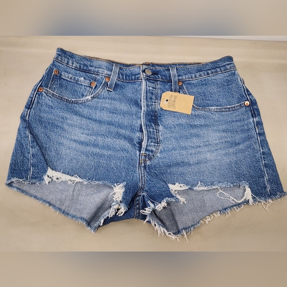 Lot of 2 Levi’s Womens 501 Cut-Off Jean Shorts Blue Black Button Size 32 33 - Picture 9 of 14